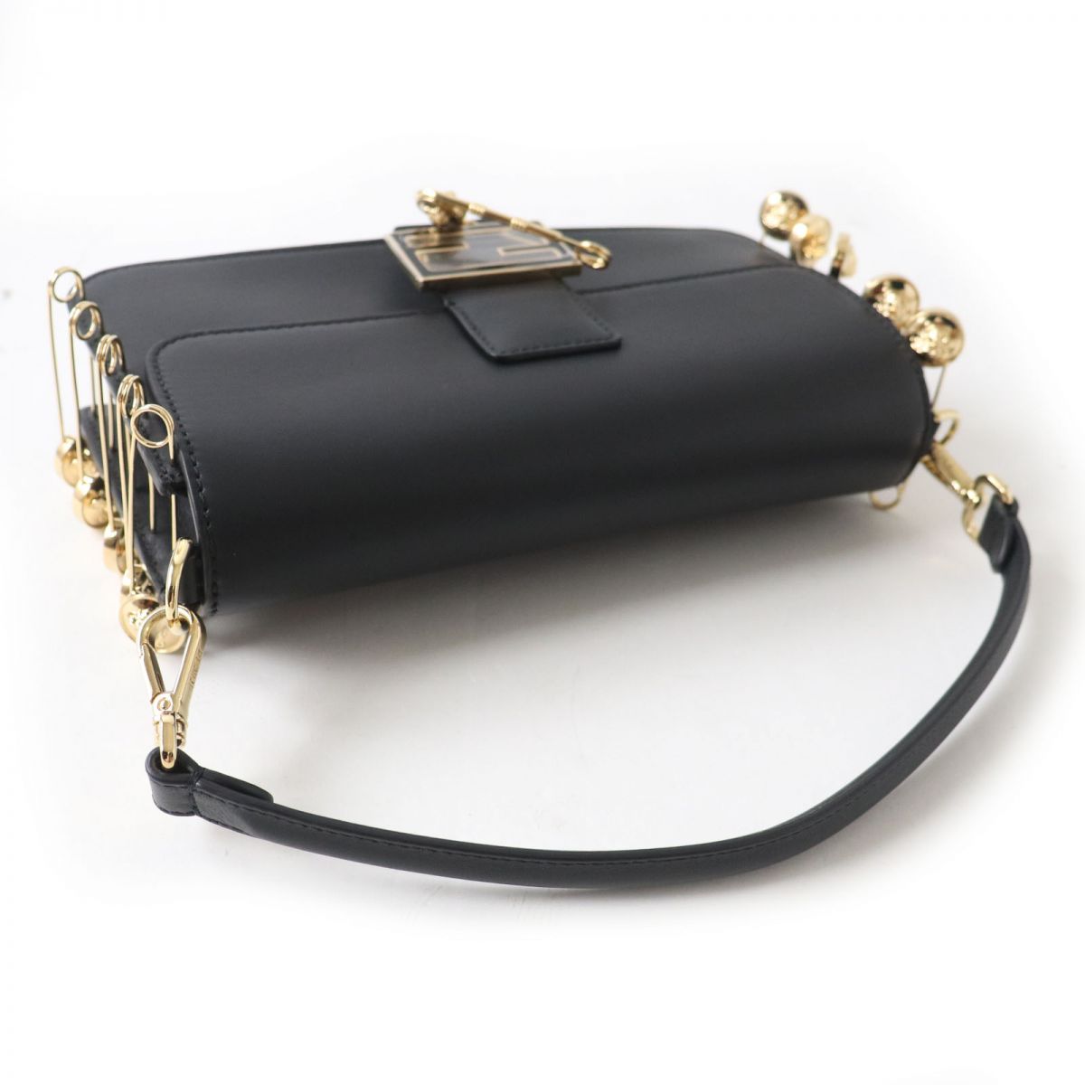 Fendi Versace 2WAY Baguette Bag Black Gold