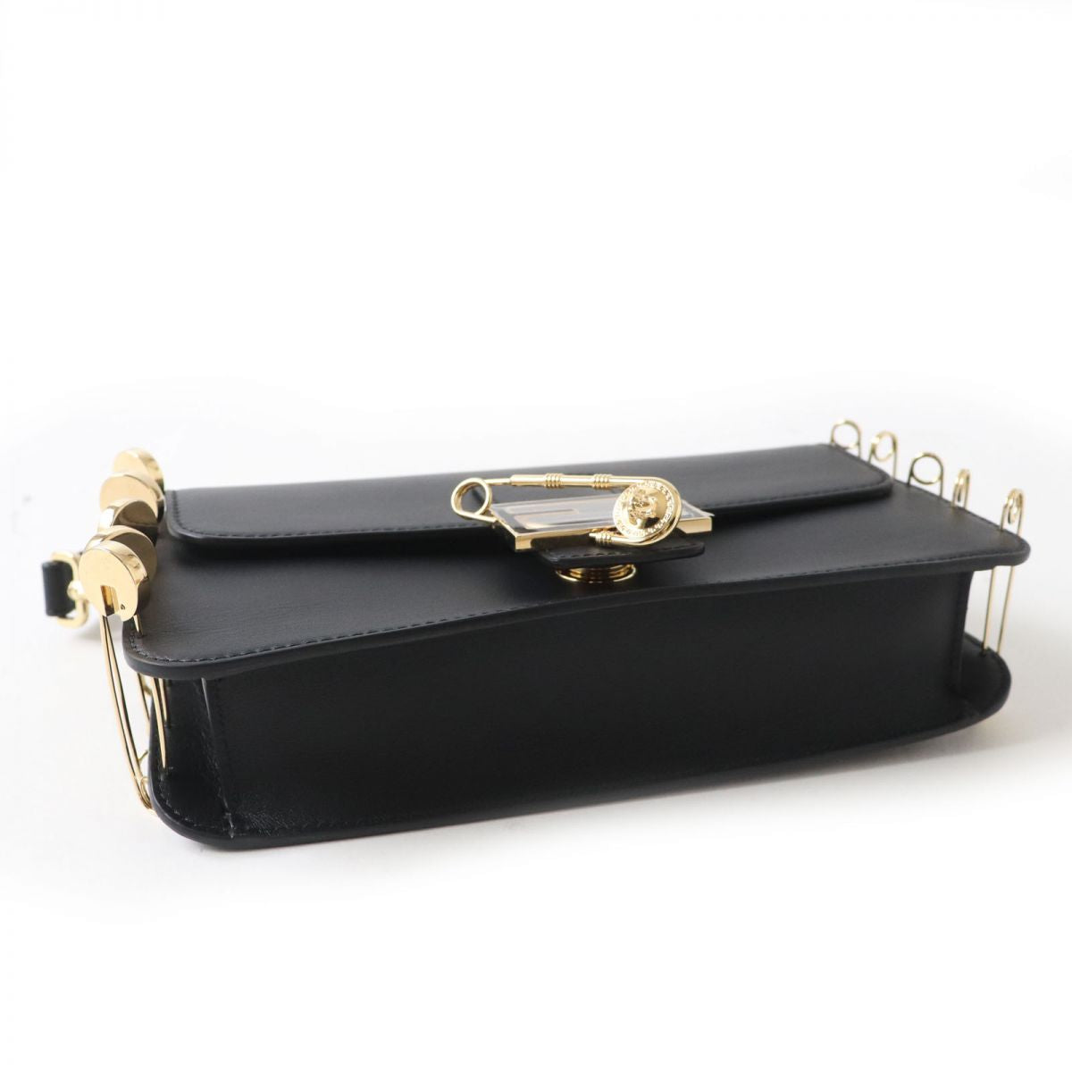 Fendi Versace 2WAY Baguette Bag Black Gold