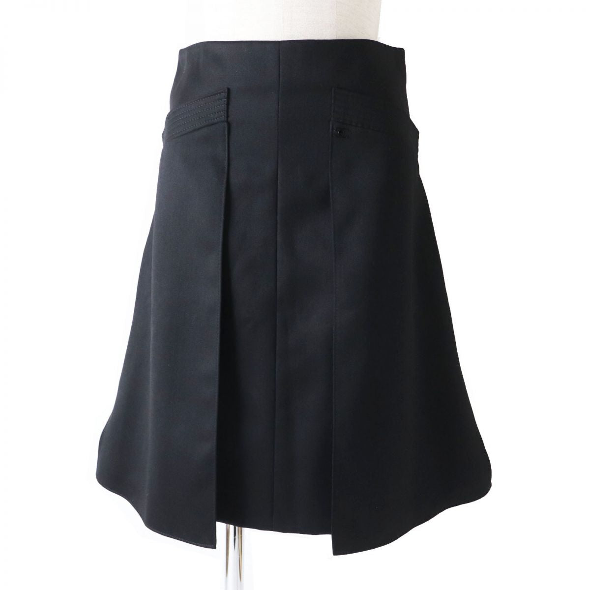 Chanel COCO Mark Flared Skirt Black Silk