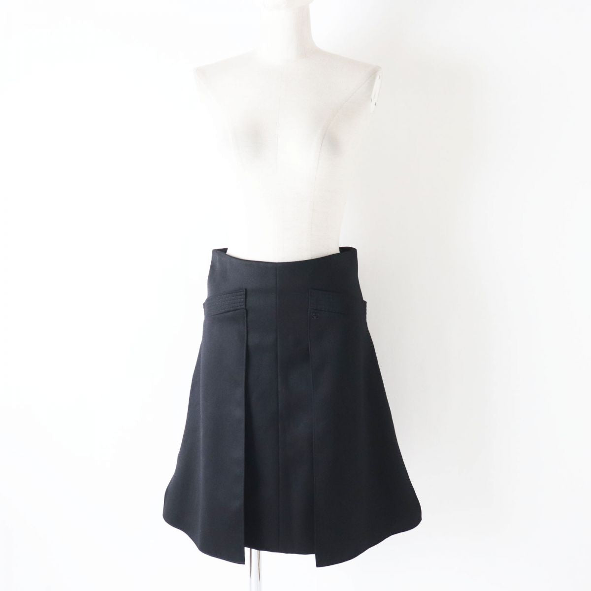 Chanel COCO Mark Flared Skirt Black Silk