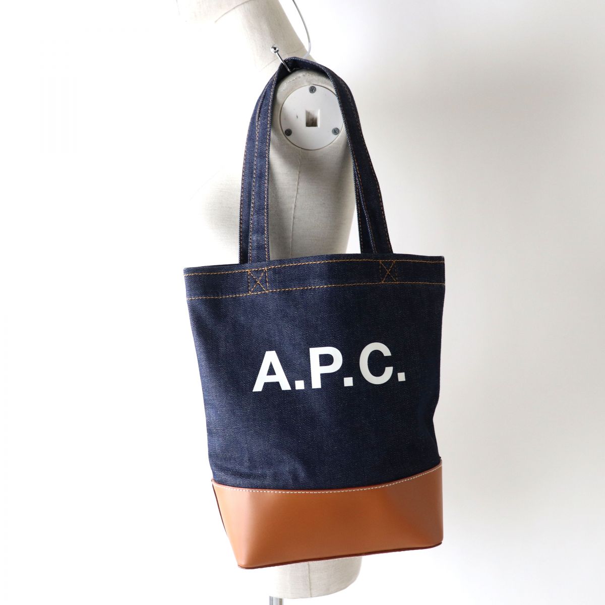 A.P.C Axelle Denim Leather Tote Shoulder Bag