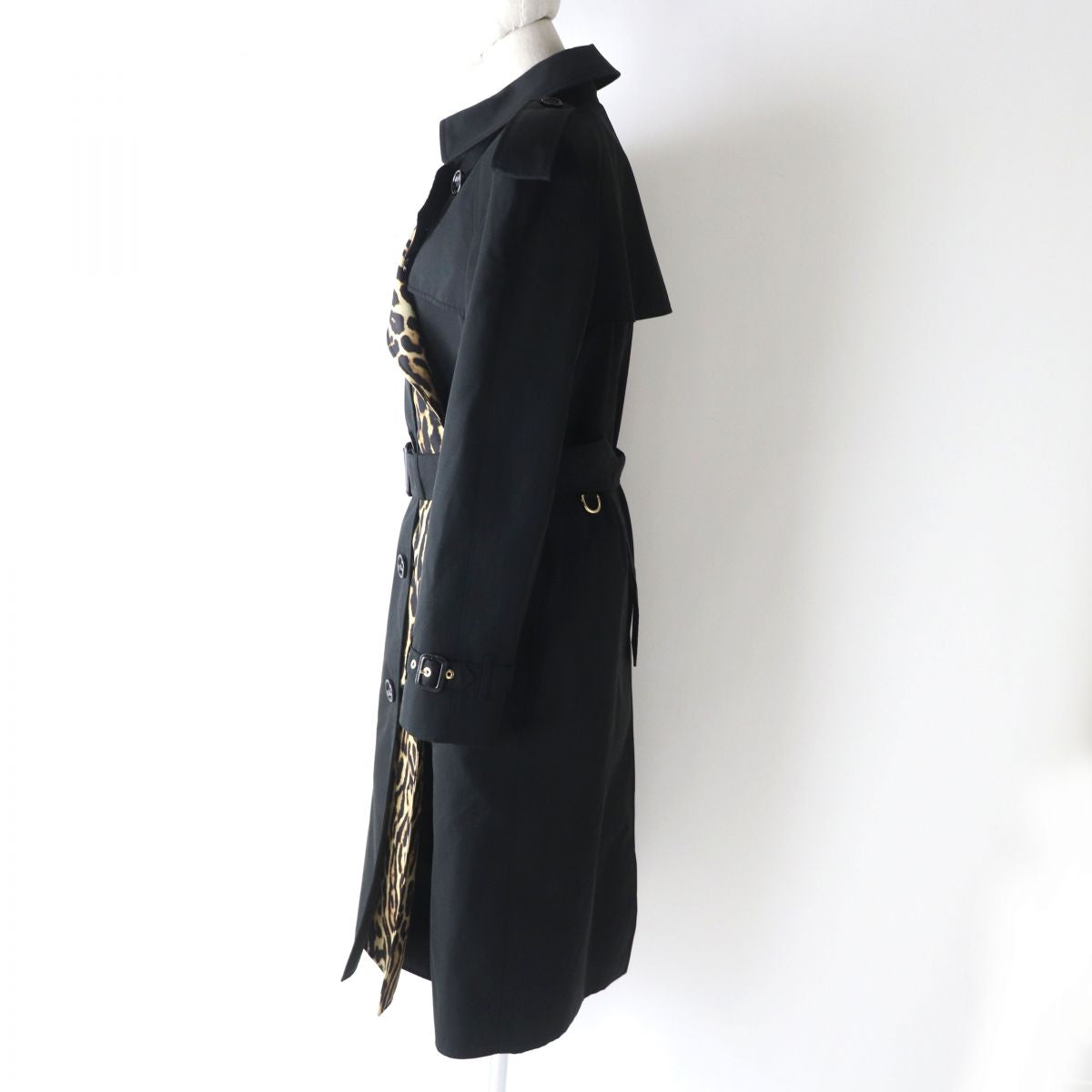 Burberry Leopard Liner Trench Coat Black 40