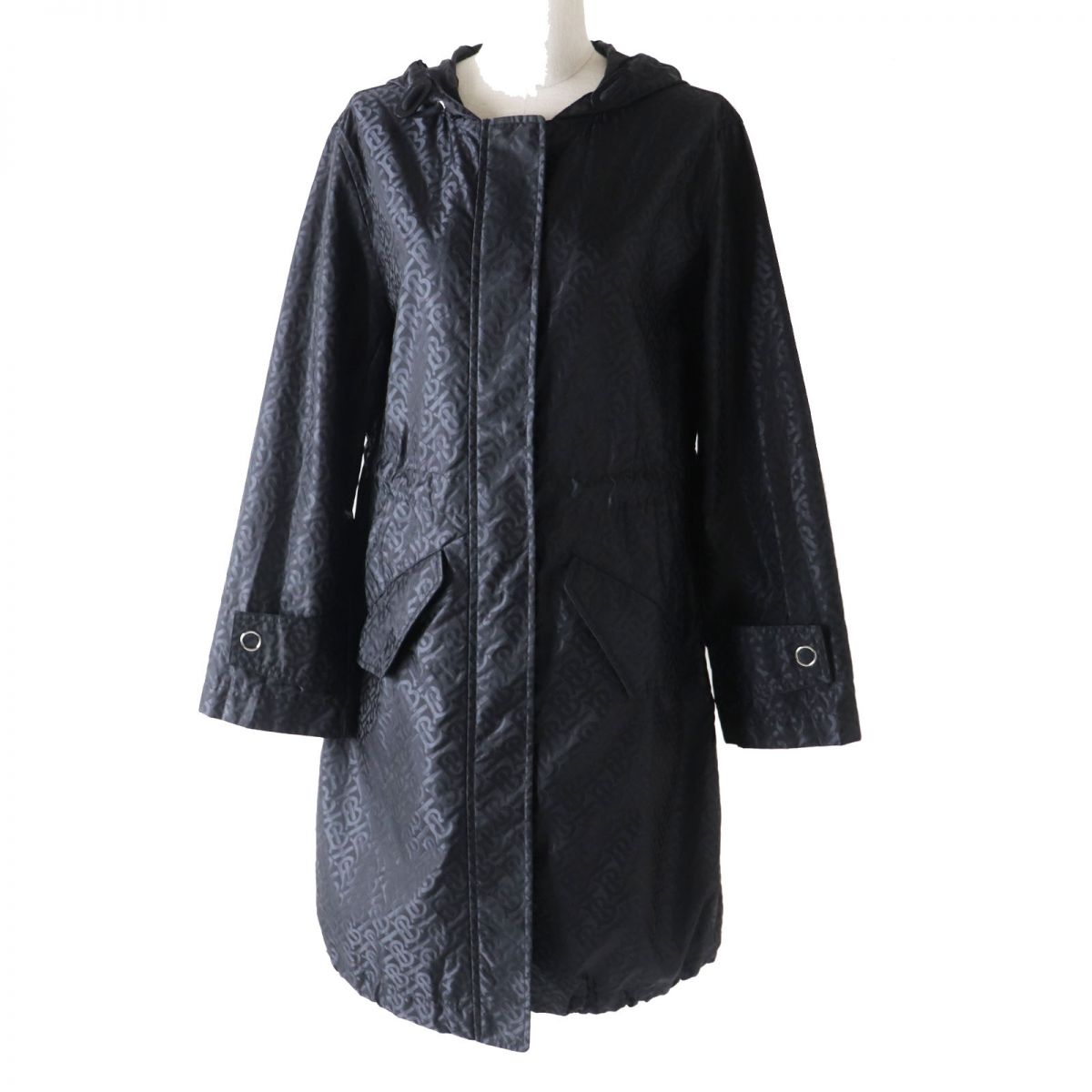 Burberry Nylon Monogram Hooded Long Coat Black