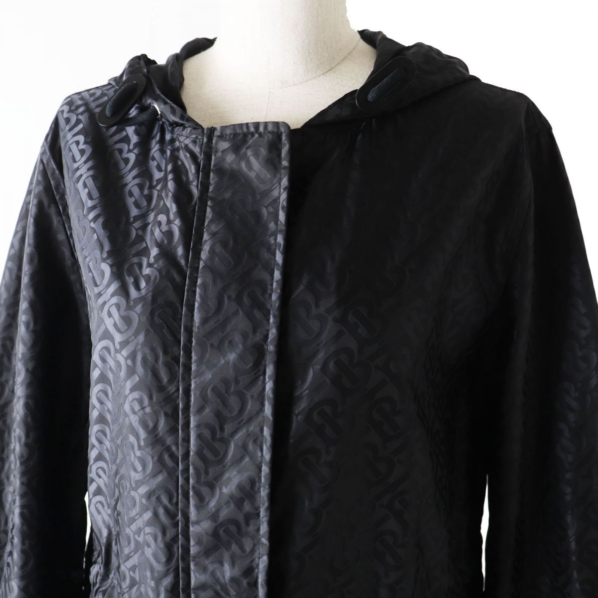 Burberry Nylon Monogram Hooded Long Coat Black