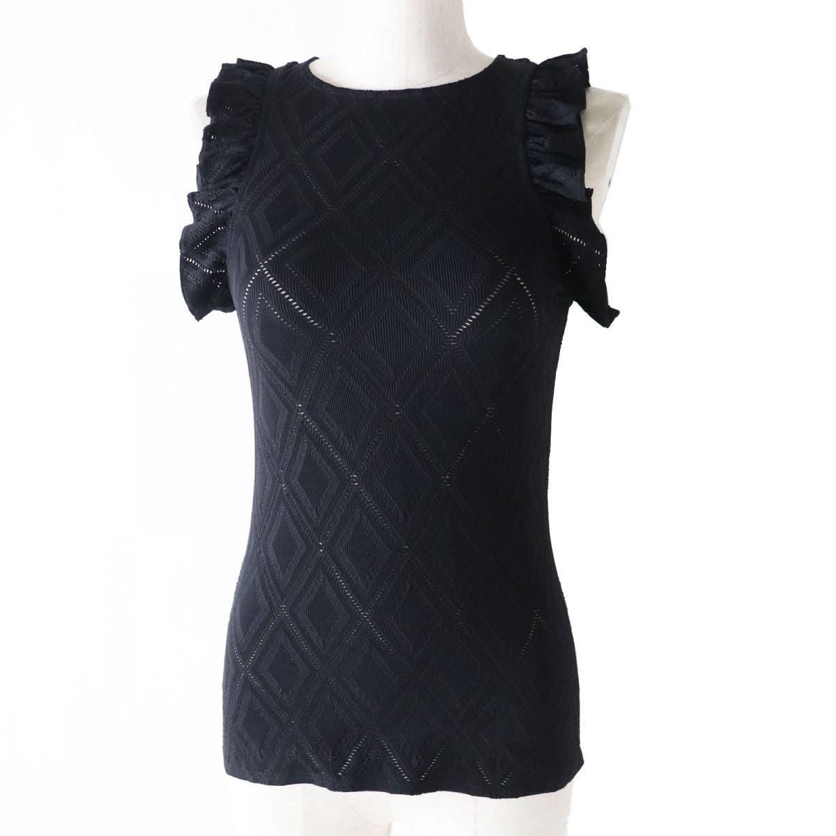 Chanel Ruffled Sleeveless Top Black 36