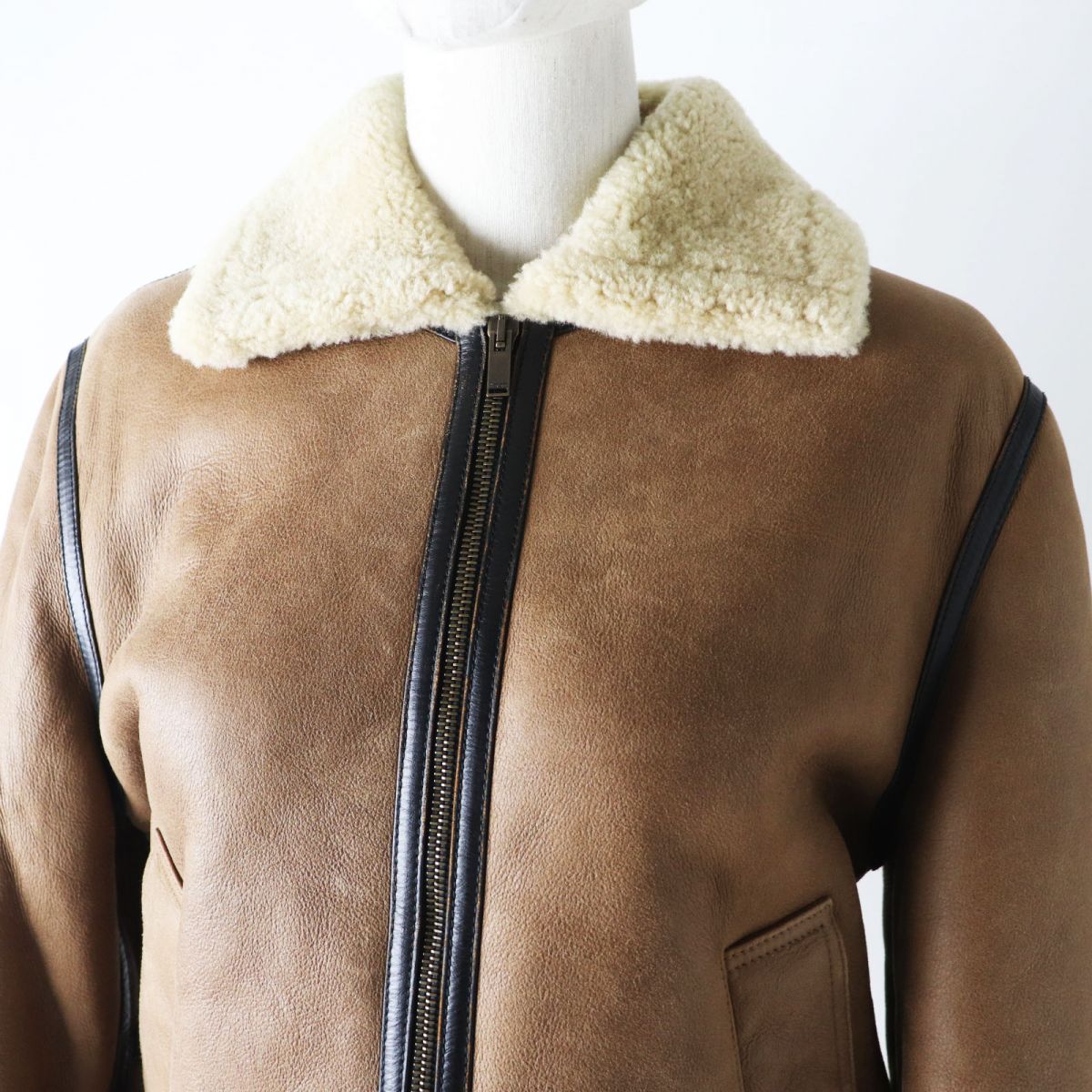 Saint Laurent Shearling Leather Jacket Brown 36