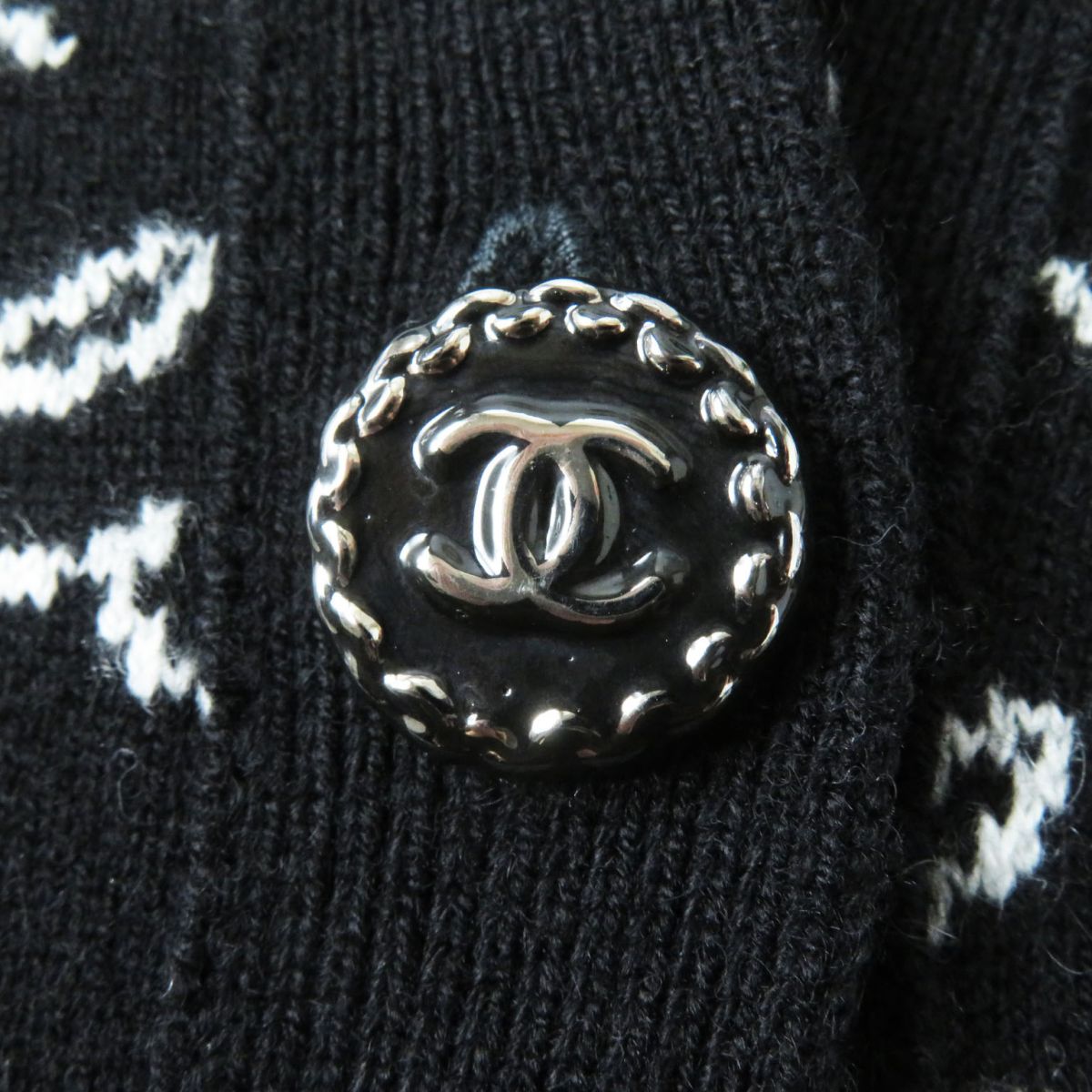 Chanel Cashmere Cardigan COCO Button Black White