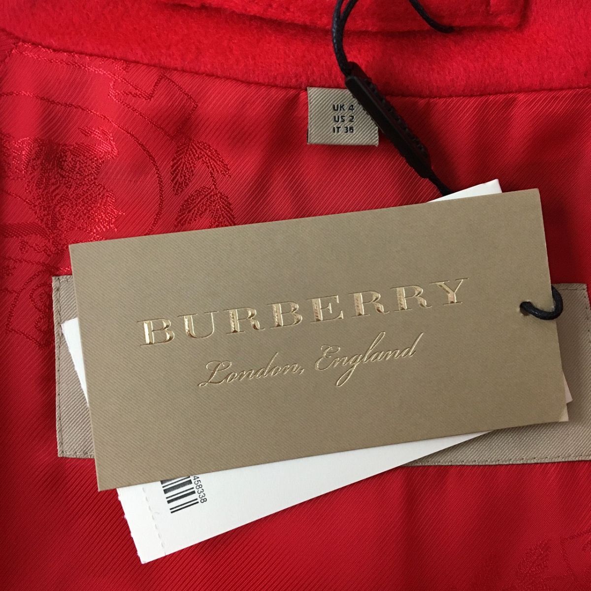 Burberry Women's 100% Cashmere Long Coat Red 38