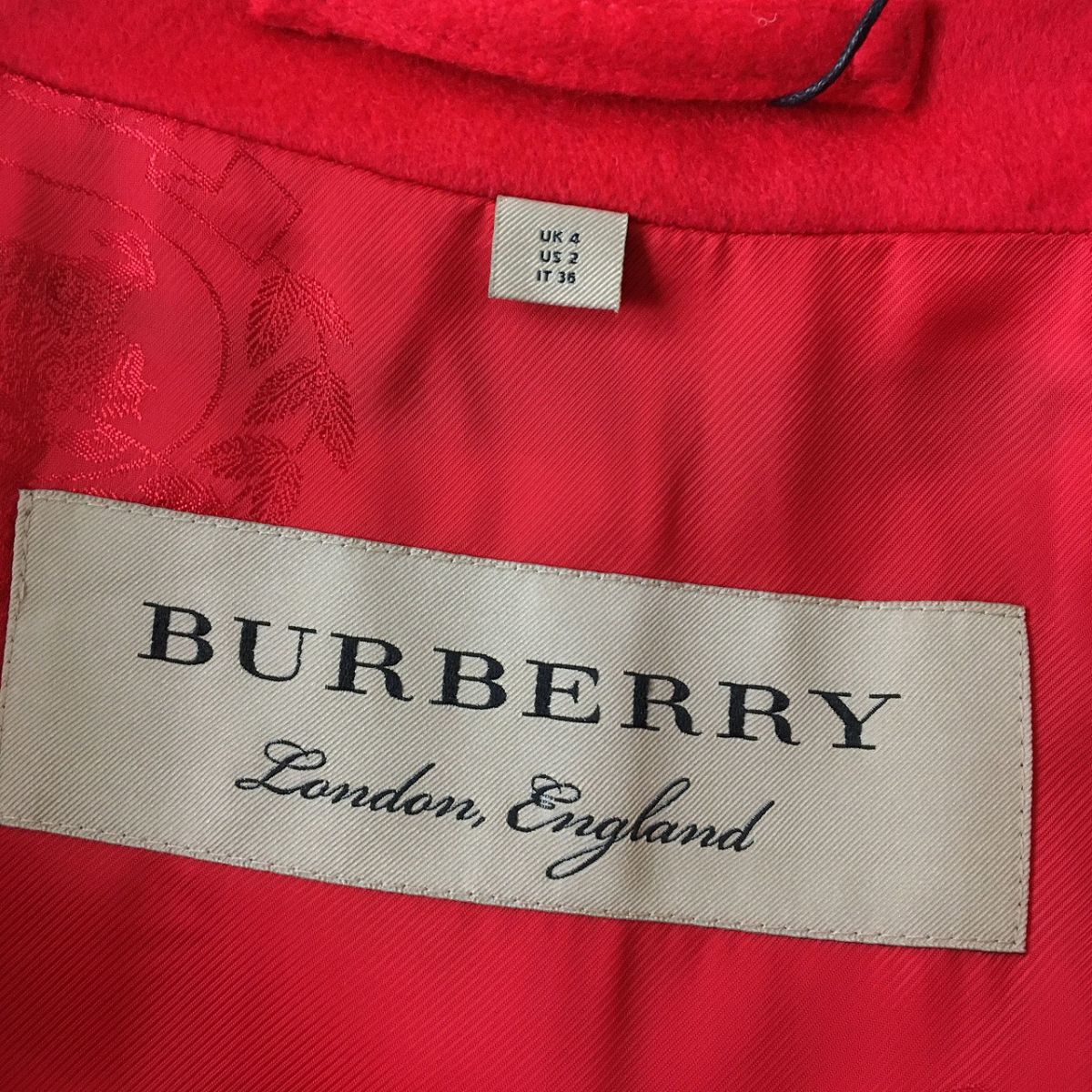 Burberry Women's 100% Cashmere Long Coat Red 38