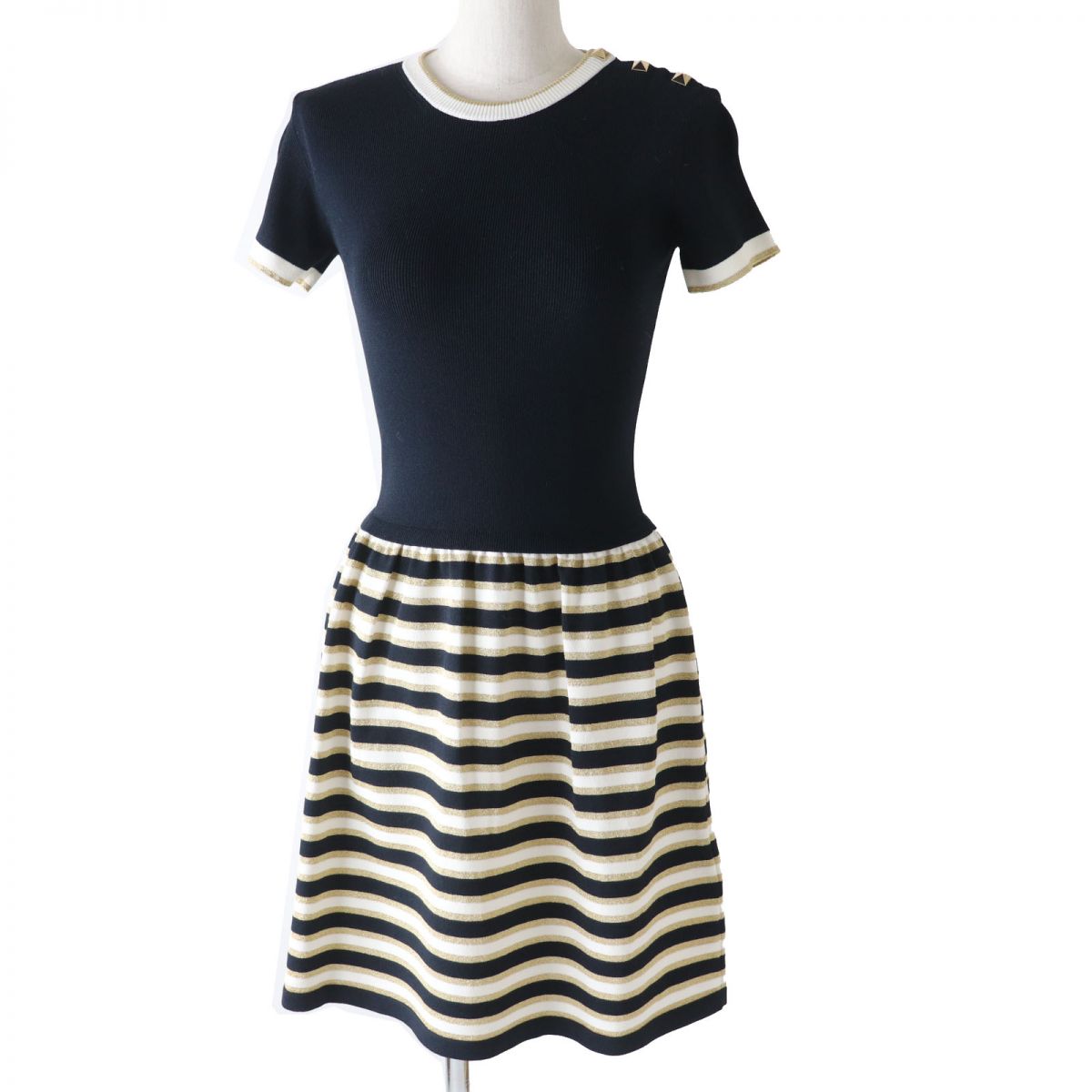 Valentino Women's Knit Dress Navy Gold White S