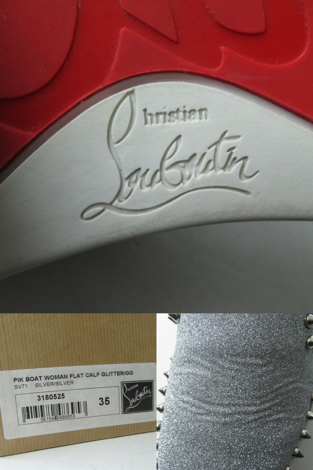 Christian Louboutin Glitter Spike Sneakers Silver 35