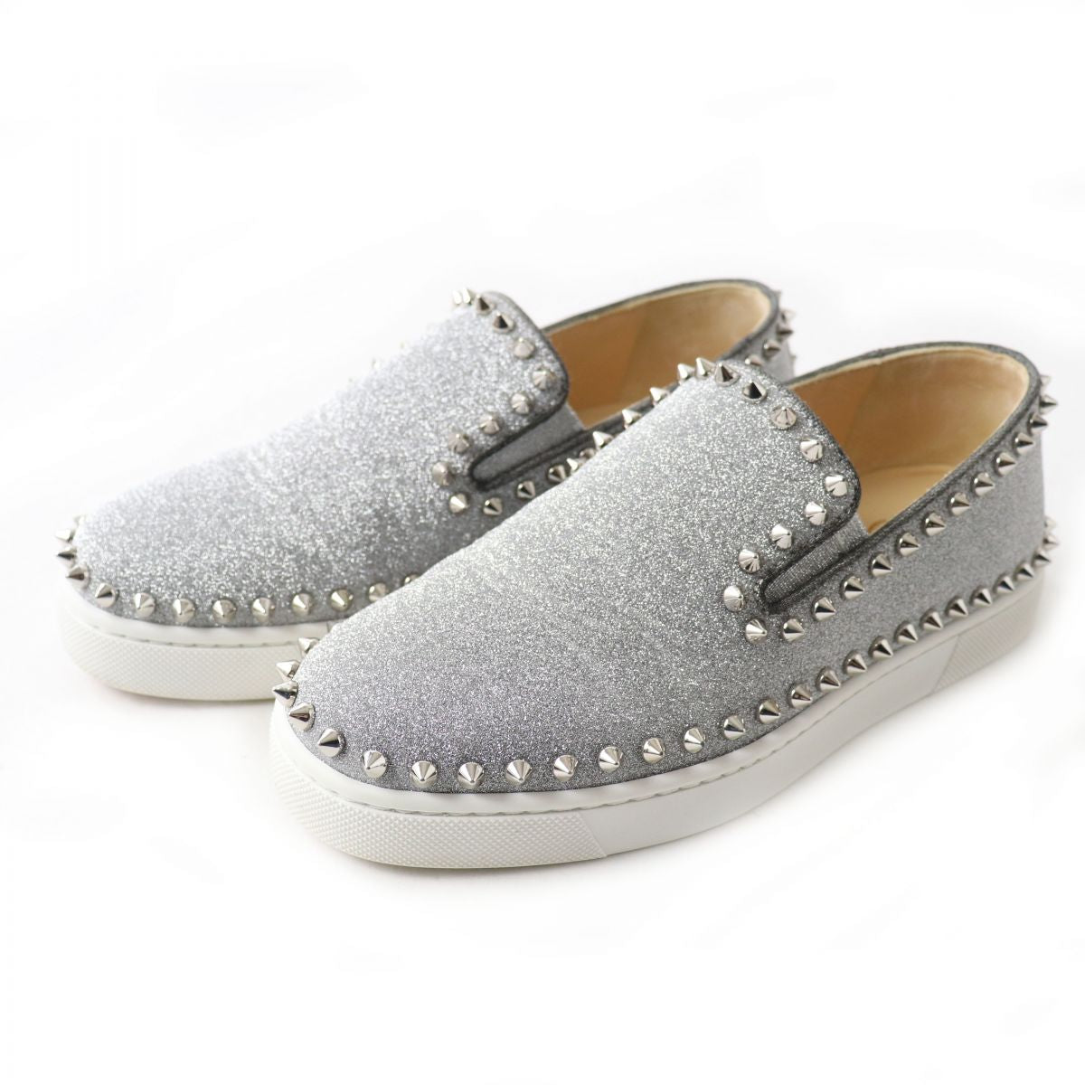 Christian Louboutin Glitter Spike Sneakers Silver 35