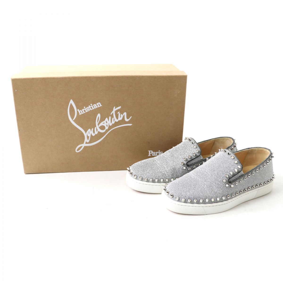 Christian Louboutin Glitter Spike Sneakers Silver 35