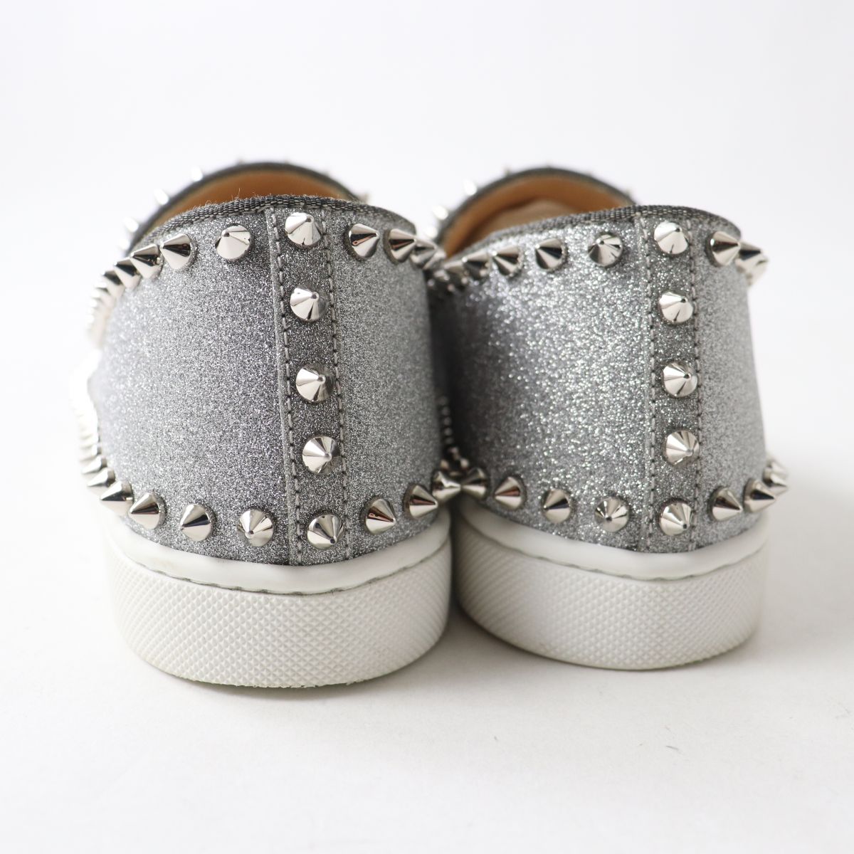 Christian Louboutin Glitter Spike Sneakers Silver 35