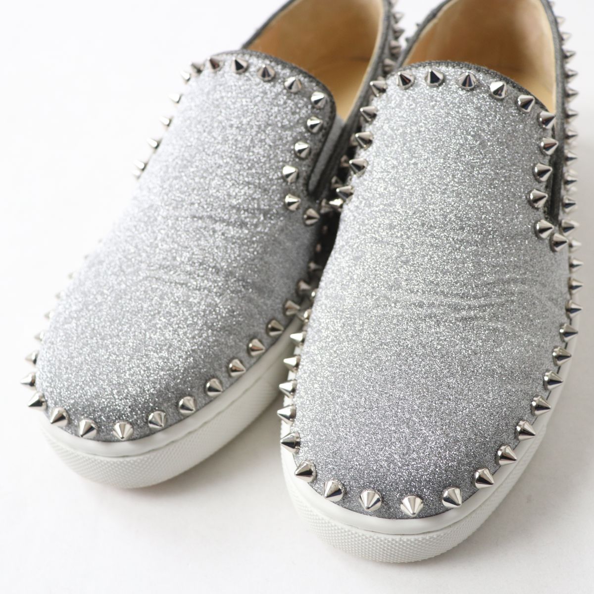 Christian Louboutin Glitter Spike Sneakers Silver 35