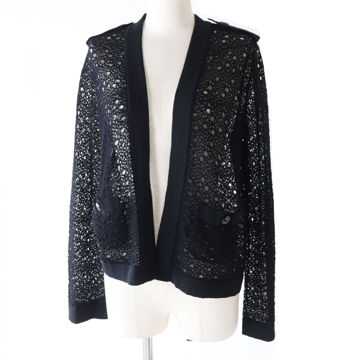 Chanel COCO Mark Lace Cardigan Black 38