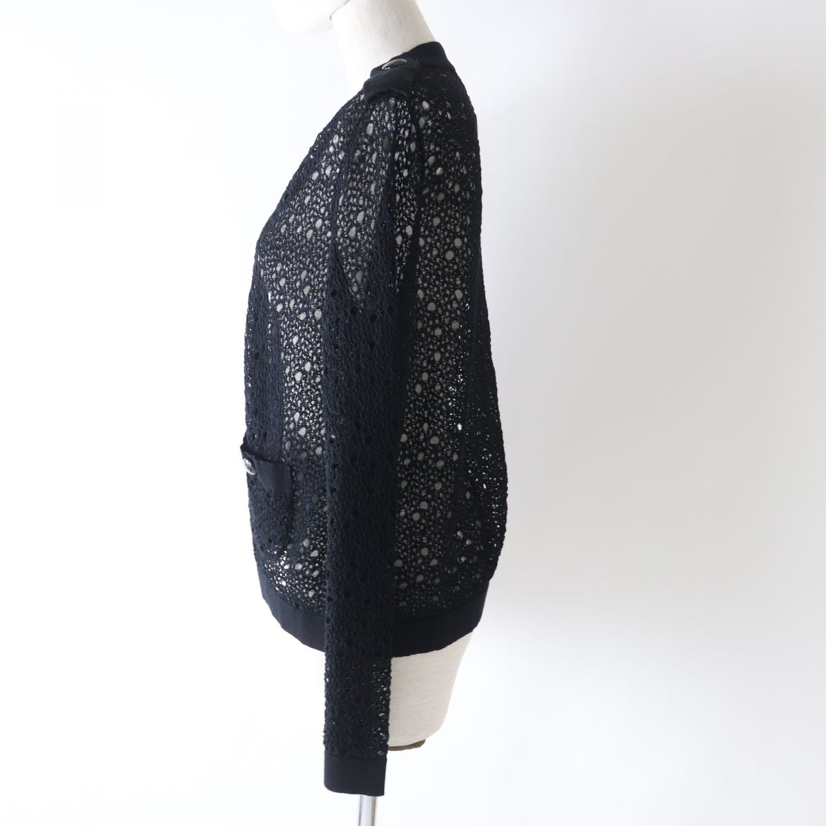 Chanel COCO Mark Lace Cardigan Black 38