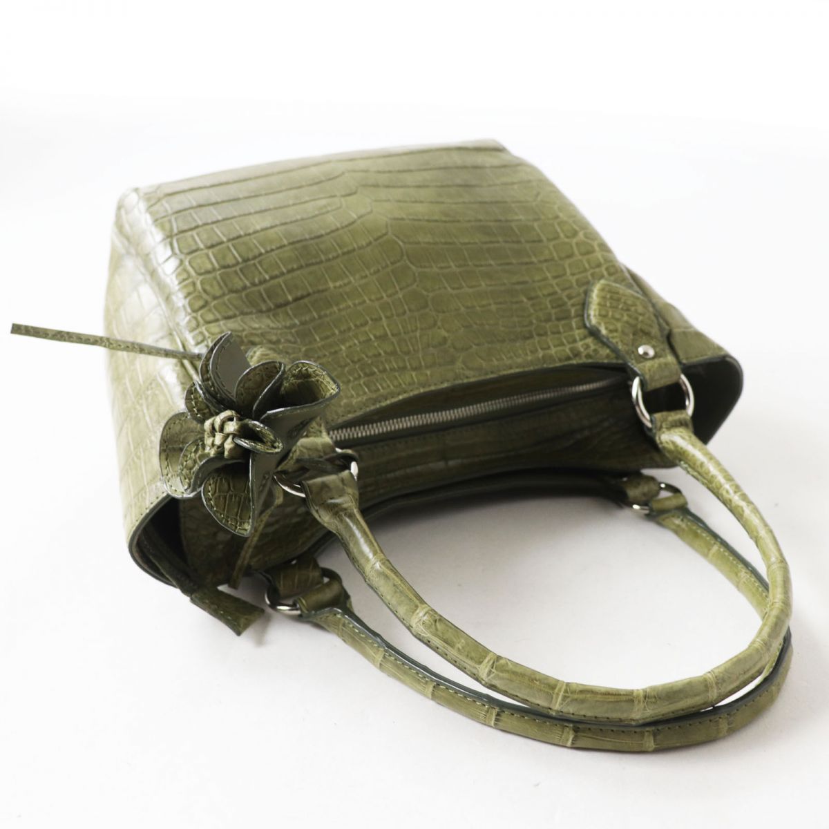 Matte Crocodile Ladies Handbag/Shoulder Bag, Khaki Green