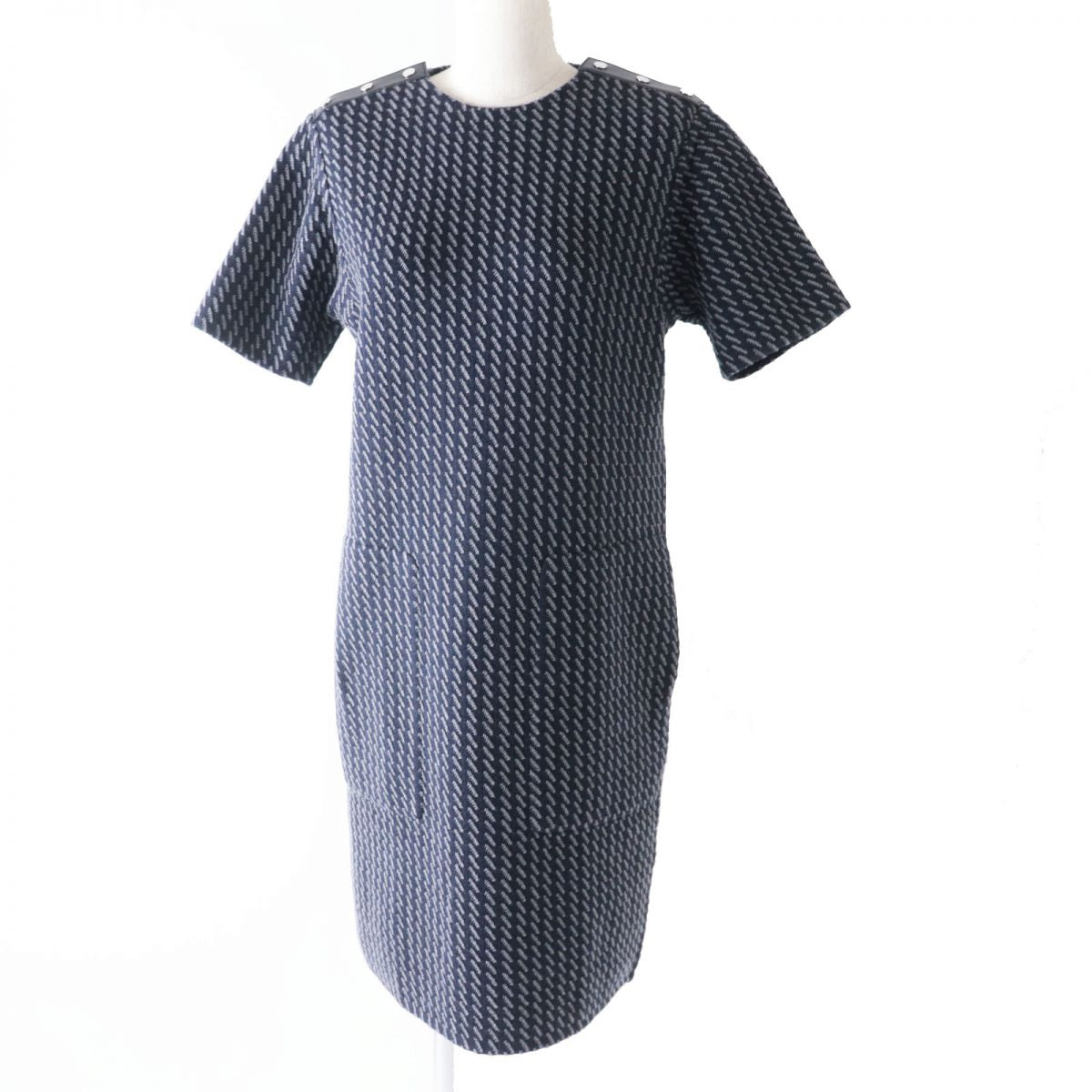 Hermes Lamb Leather Knit Dress Navy Grey