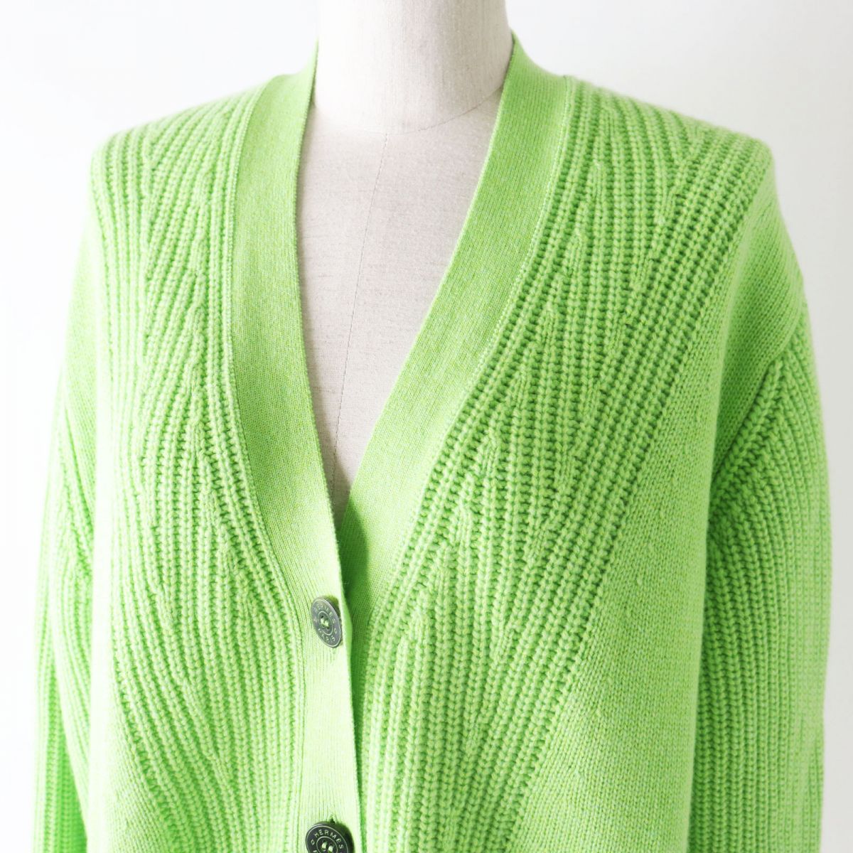 Hermes Cashmere Cotton Knit Cardigan Light Green