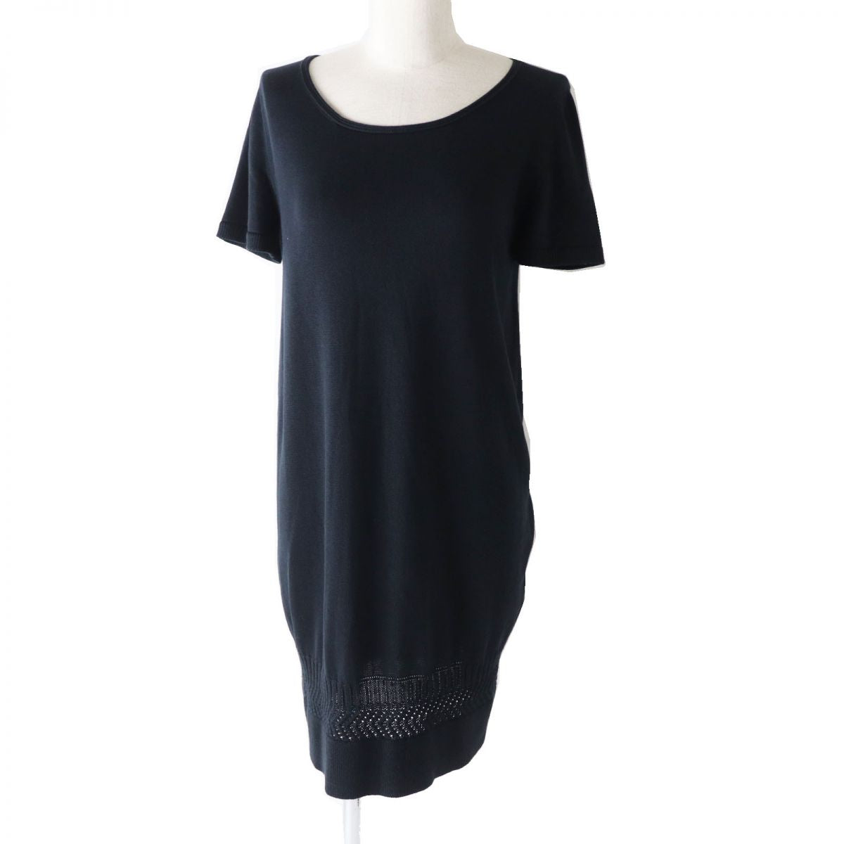 Hermes Women's Silk Cotton Knit Dress Black 38