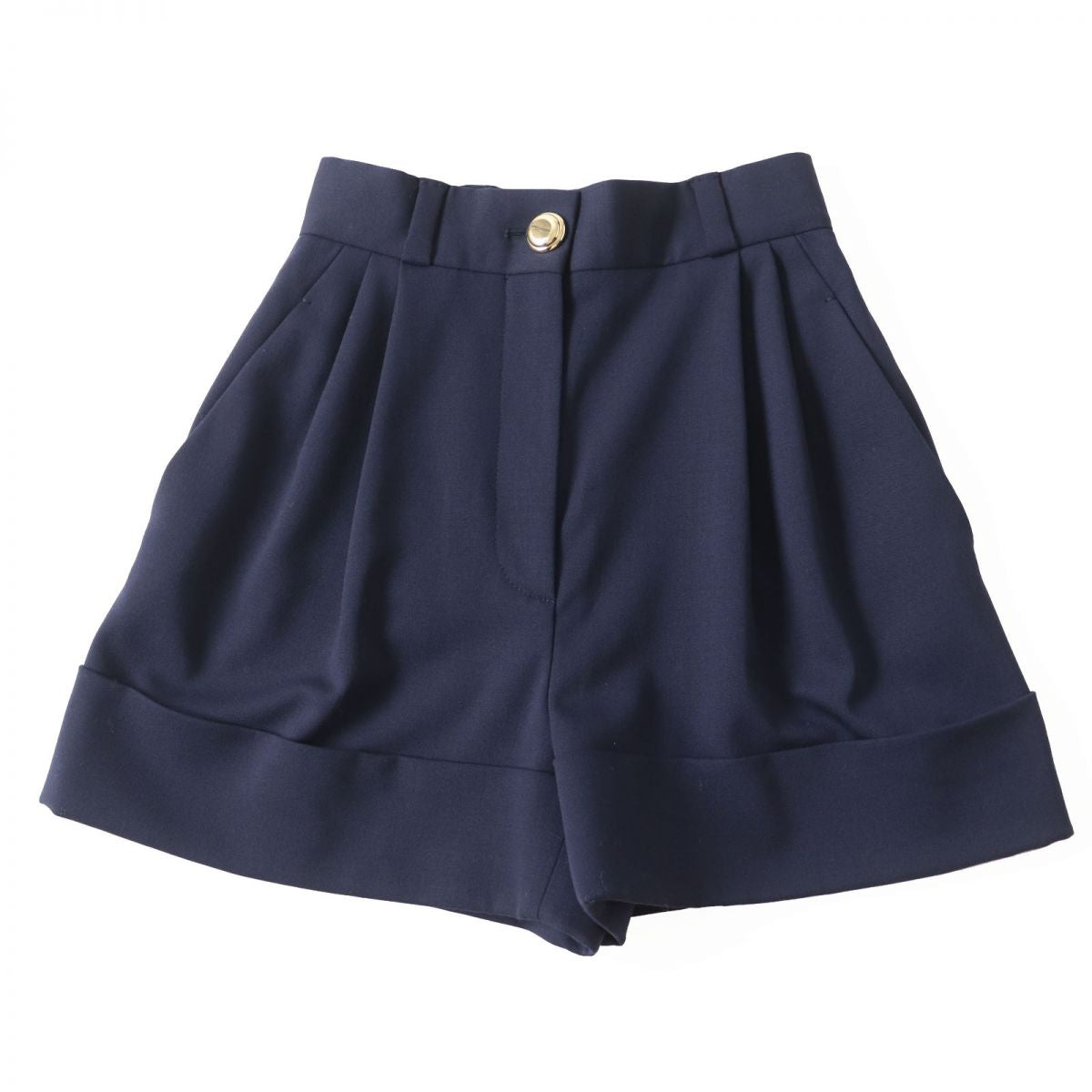 MIUMIU Wool Shorts with Gold Buttons, Navy