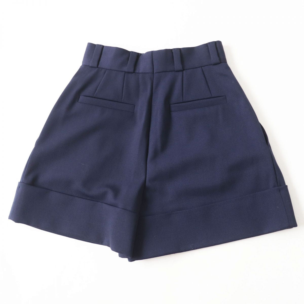 MIUMIU Wool Shorts with Gold Buttons, Navy