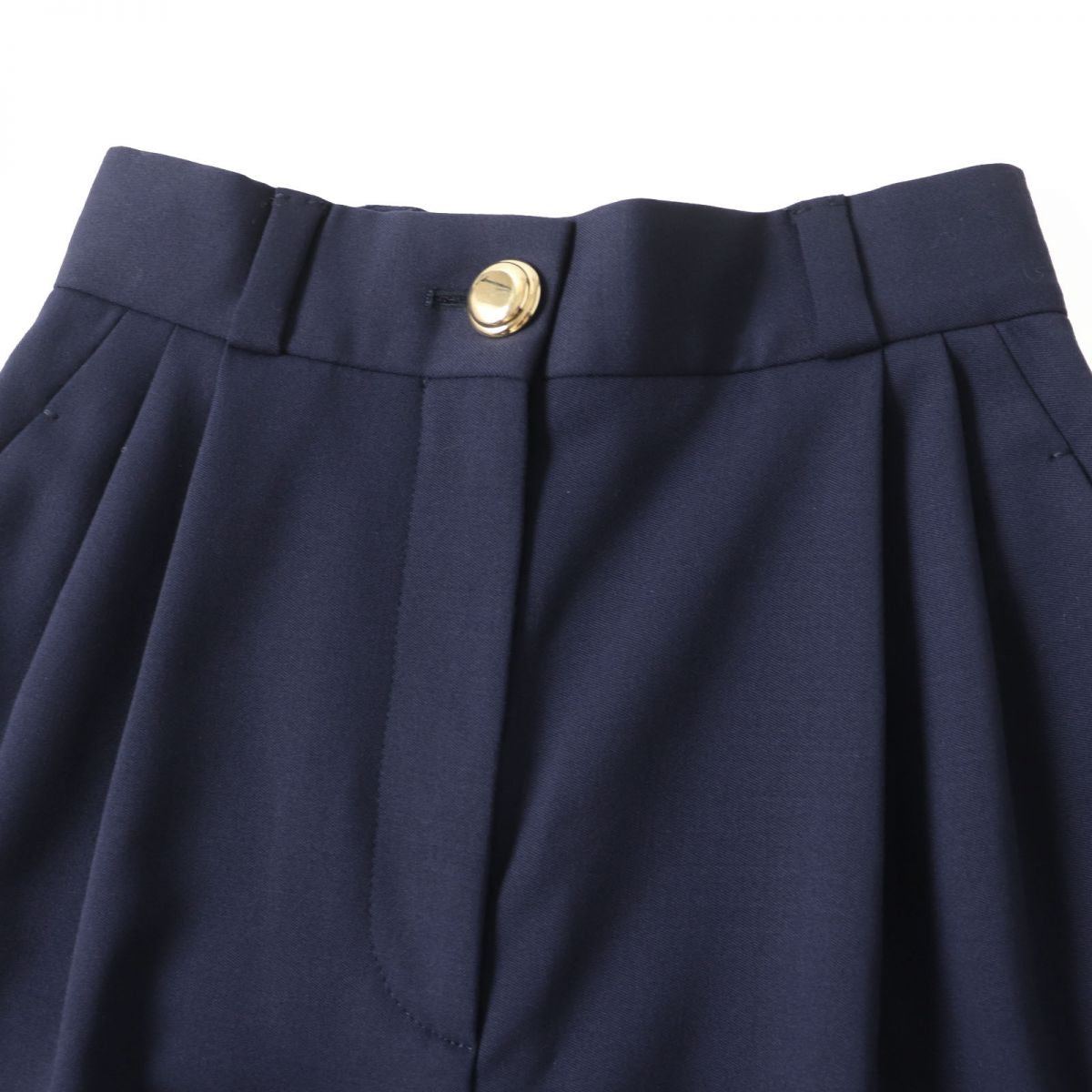 MIUMIU Wool Shorts with Gold Buttons, Navy