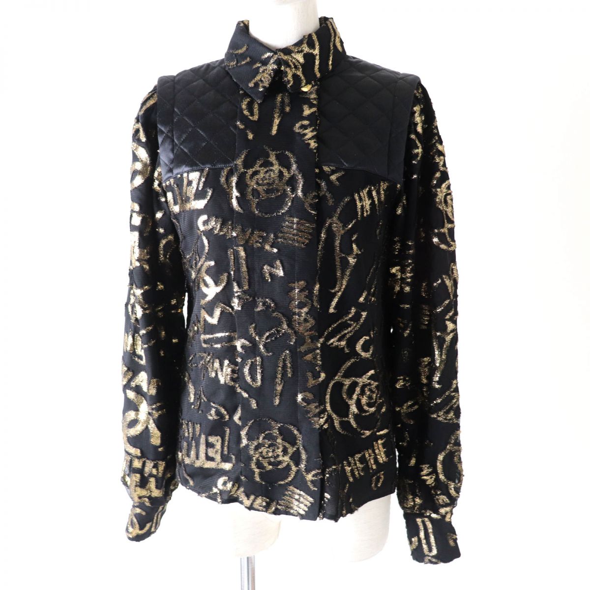 Chanel 19A Women's Quilted Jacket/Shirt Black Gold