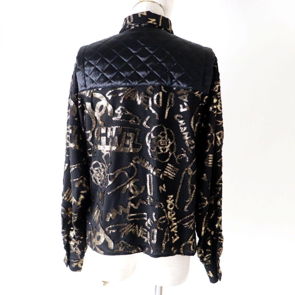 Chanel 19A Women's Quilted Jacket/Shirt Black Gold