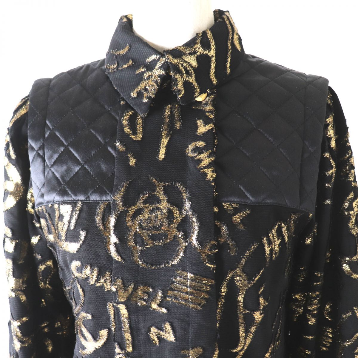 Chanel 19A Women's Quilted Jacket/Shirt Black Gold