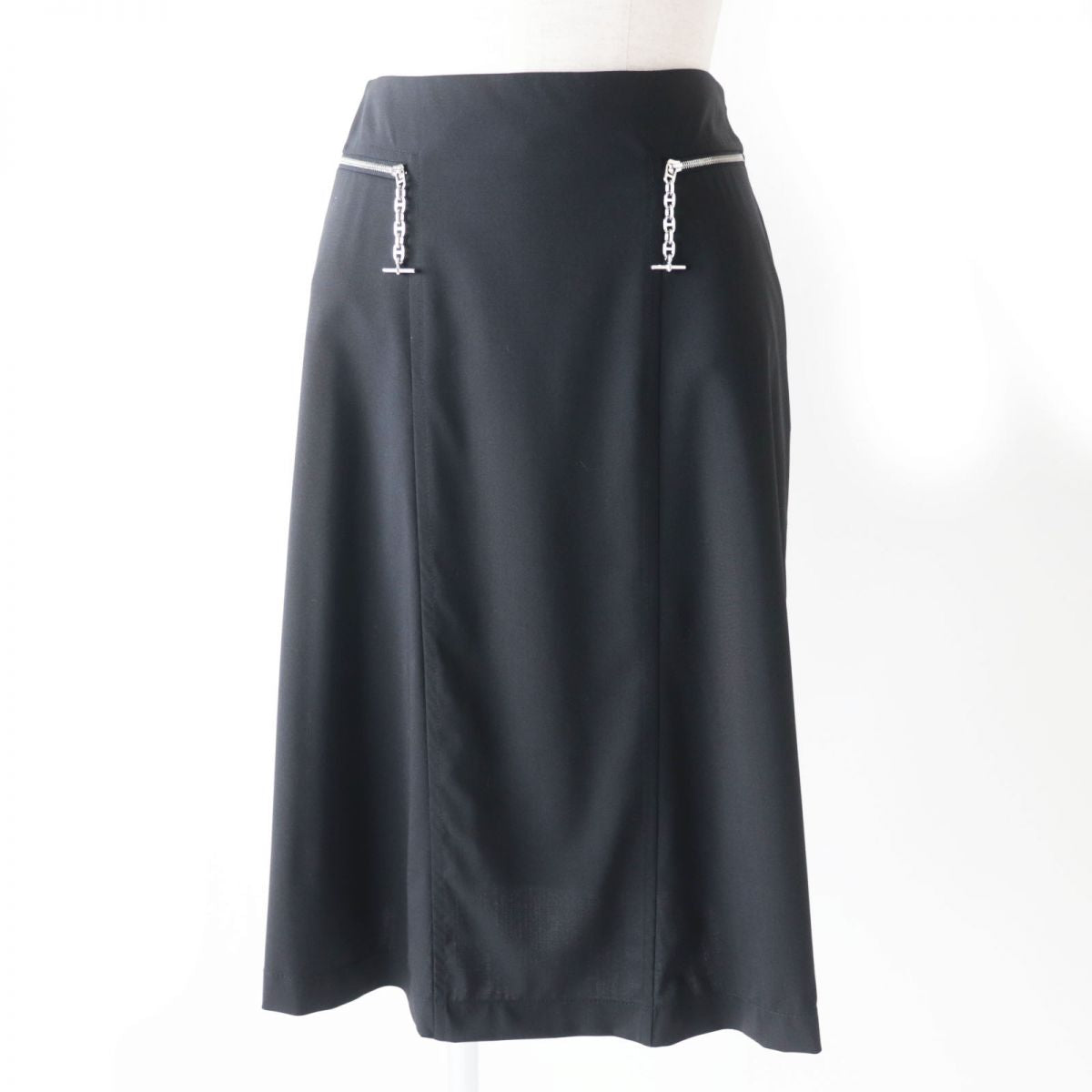 Hermes Wool Skirt Black Silver Size 34