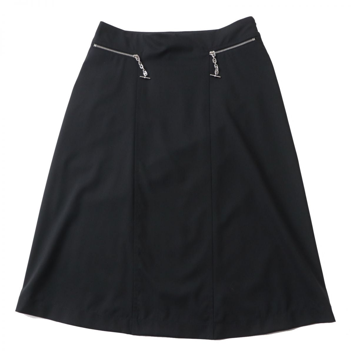 Hermes Wool Skirt Black Silver Size 34