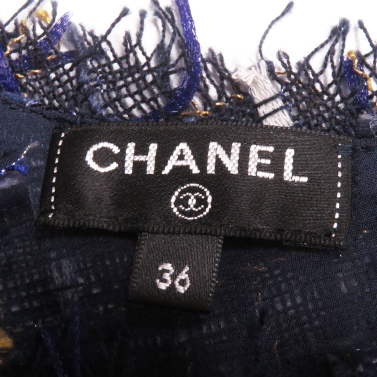 Chanel Tweed Sleeveless Cut-off Top Navy 36