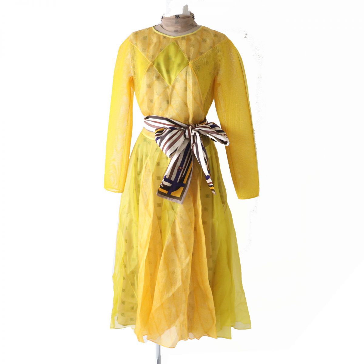 Fendi Yellow Monogram Dress with Scarf Belt