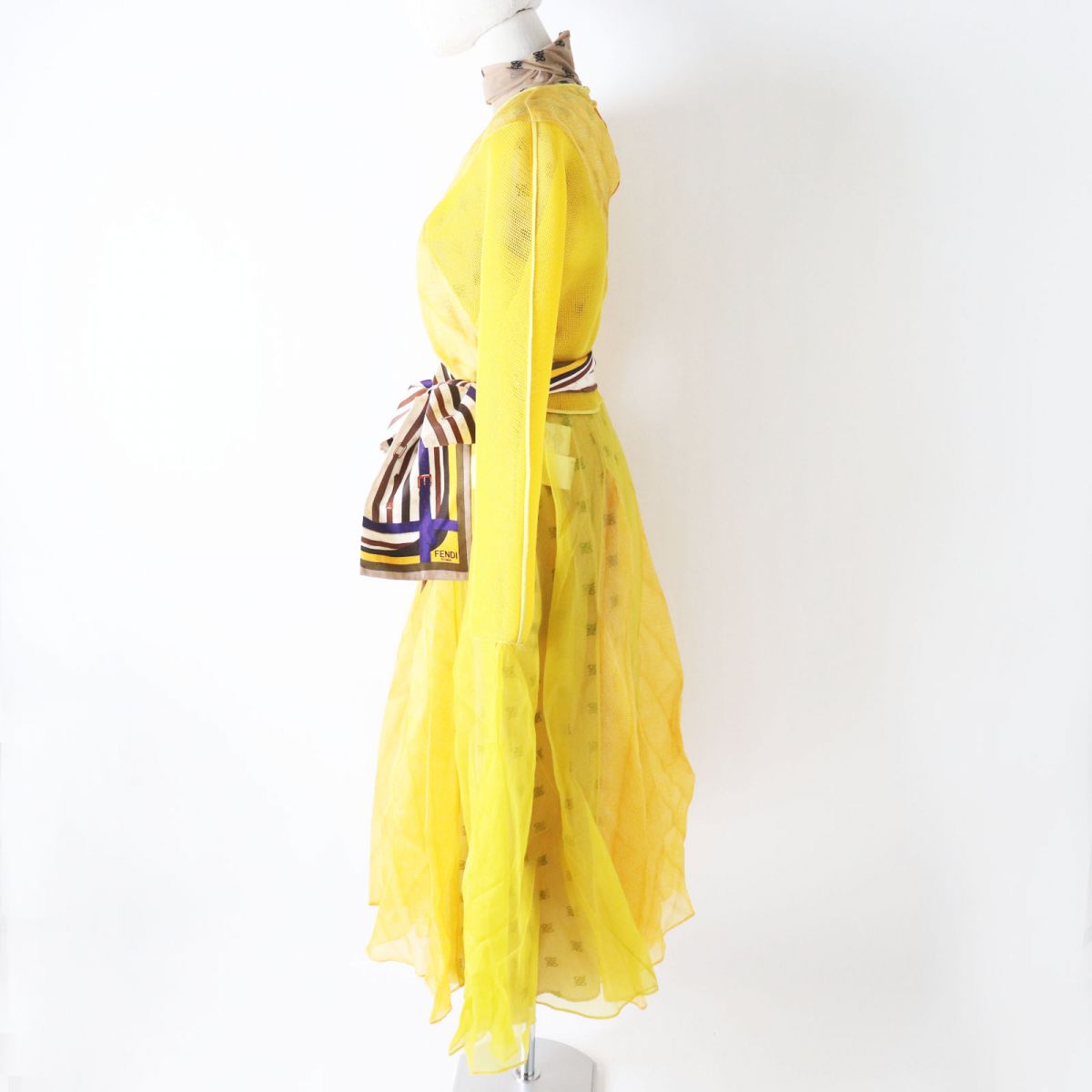 Fendi Yellow Monogram Dress with Scarf Belt