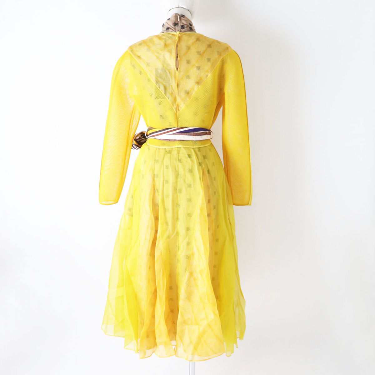 Fendi Yellow Monogram Dress with Scarf Belt