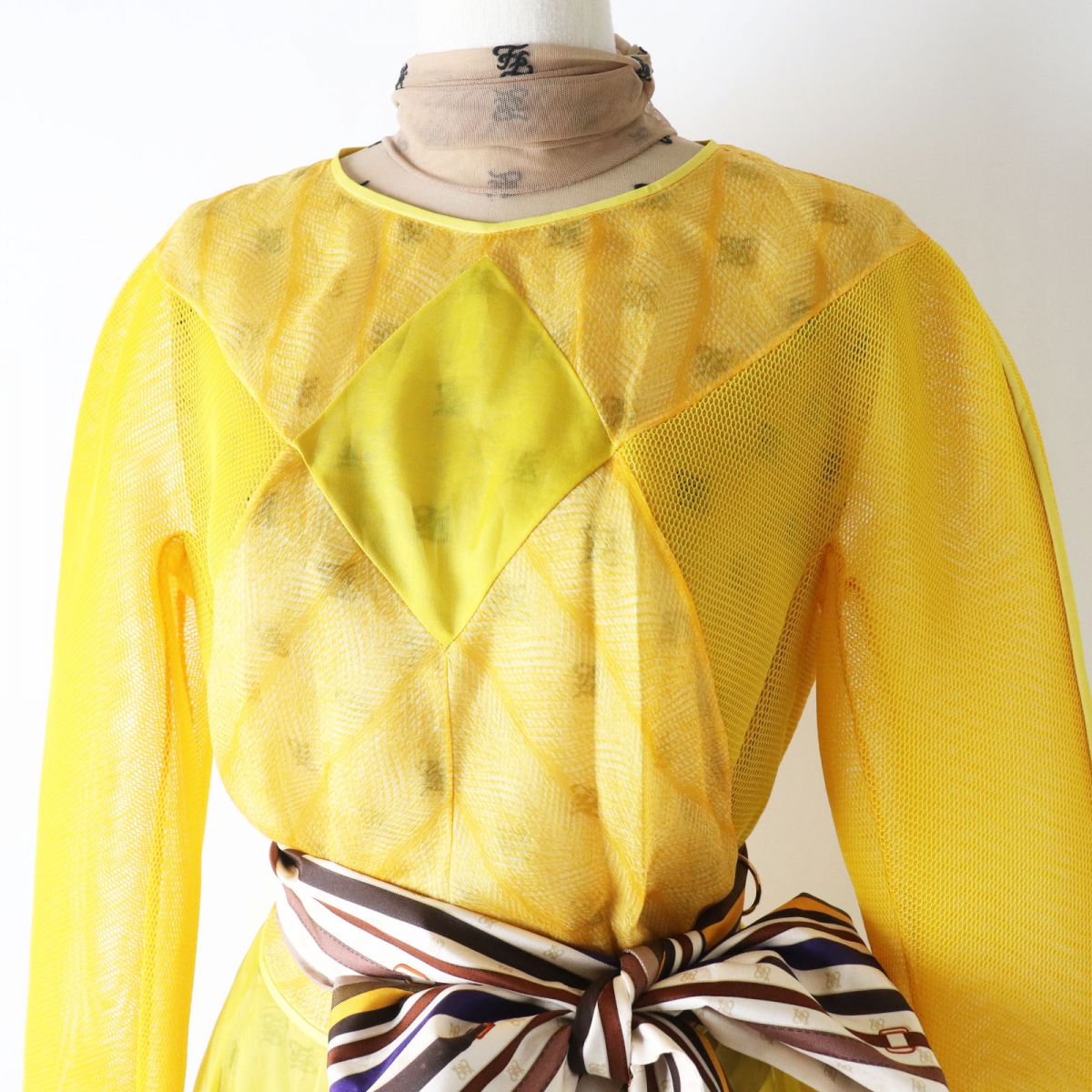 Fendi Yellow Monogram Dress with Scarf Belt