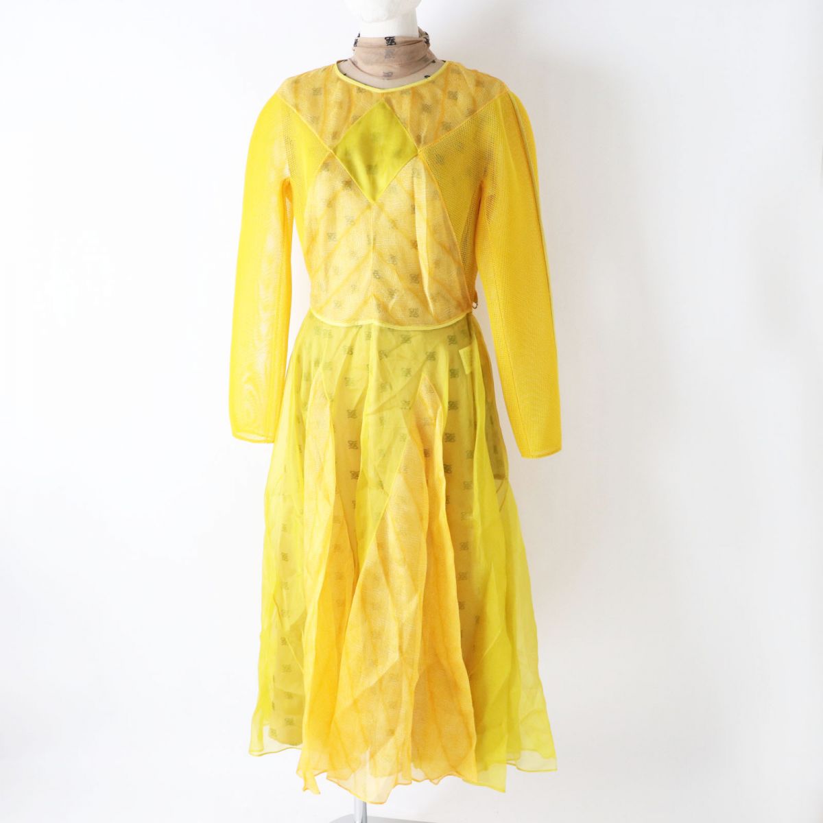 Fendi Yellow Monogram Dress with Scarf Belt