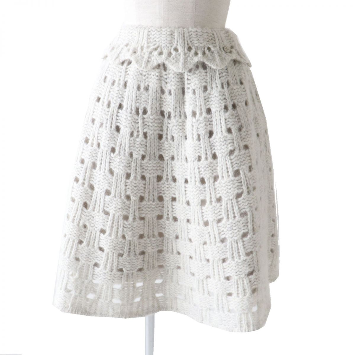 Chanel Alpaca Blend Knit Flare Skirt Light Grey