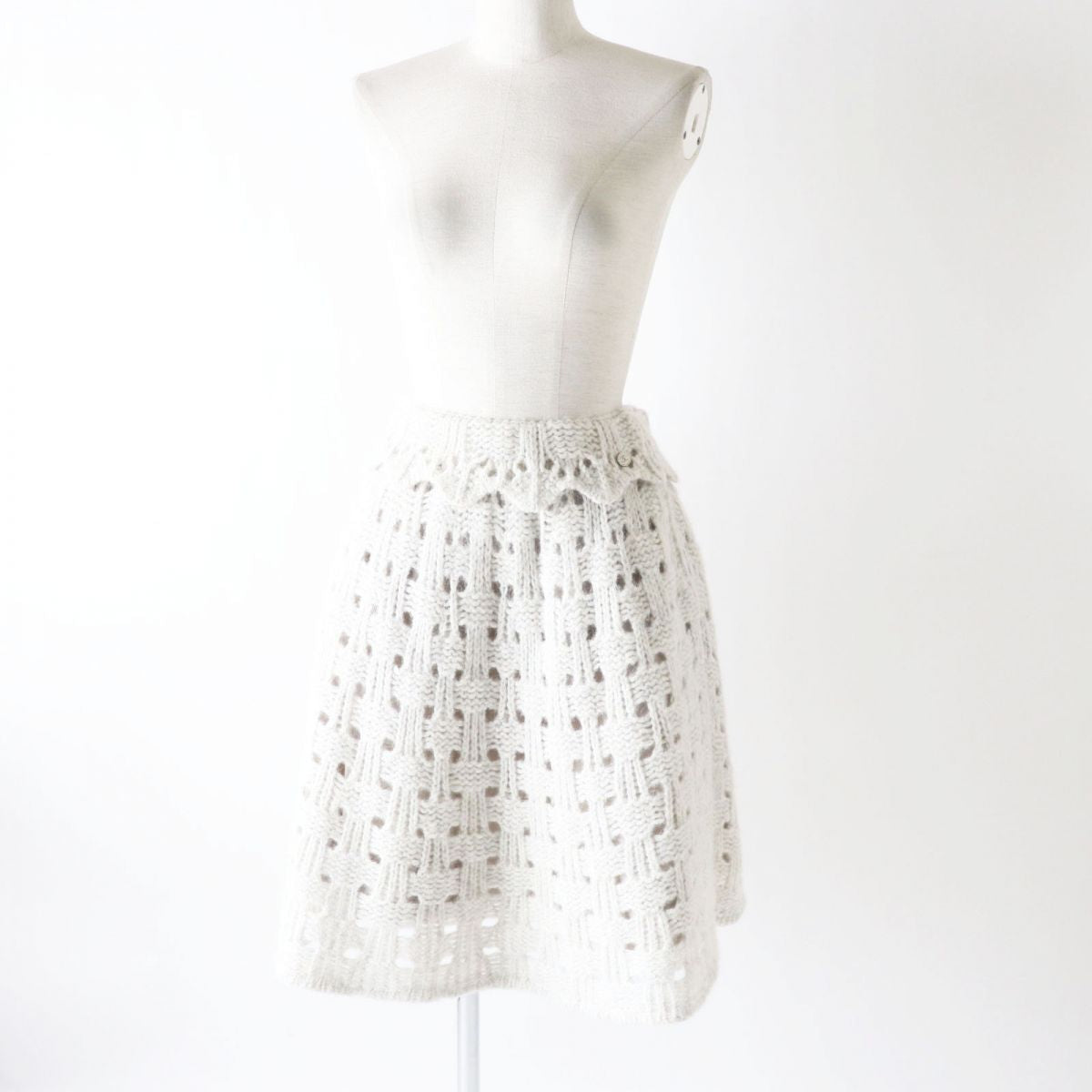 Chanel Alpaca Blend Knit Flare Skirt Light Grey