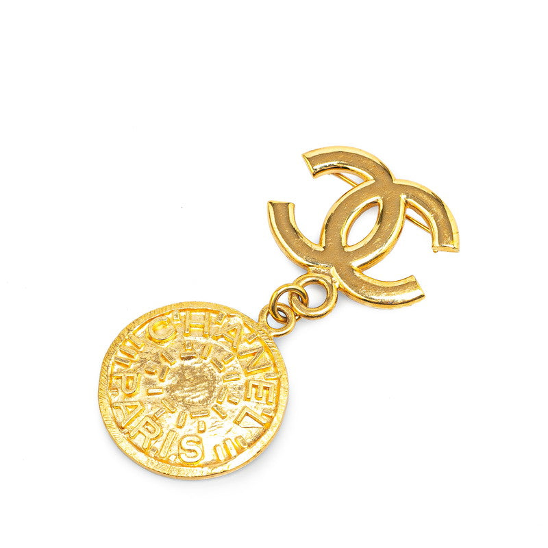 Chanel Vintage Coco Mark Medal Brooch Gold