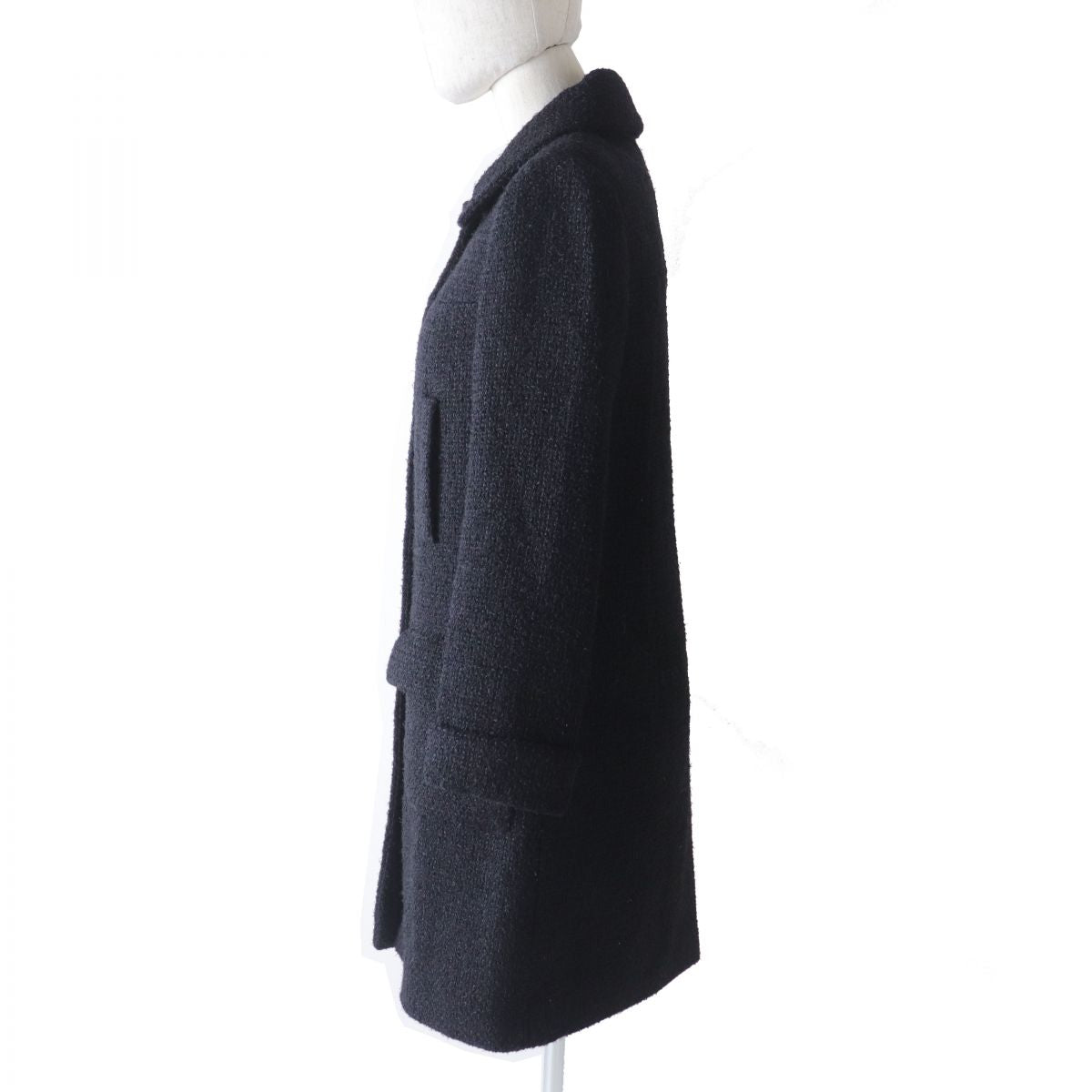 Chanel COCO Mark Tweed Coat Black Silk 34