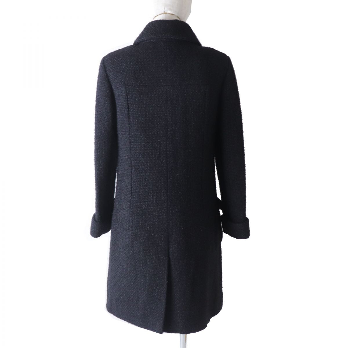 Chanel COCO Mark Tweed Coat Black Silk 34