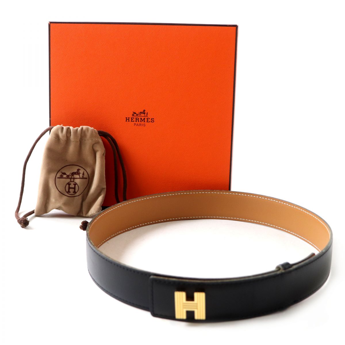 Hermes Vintage Leather Belt with H Metal