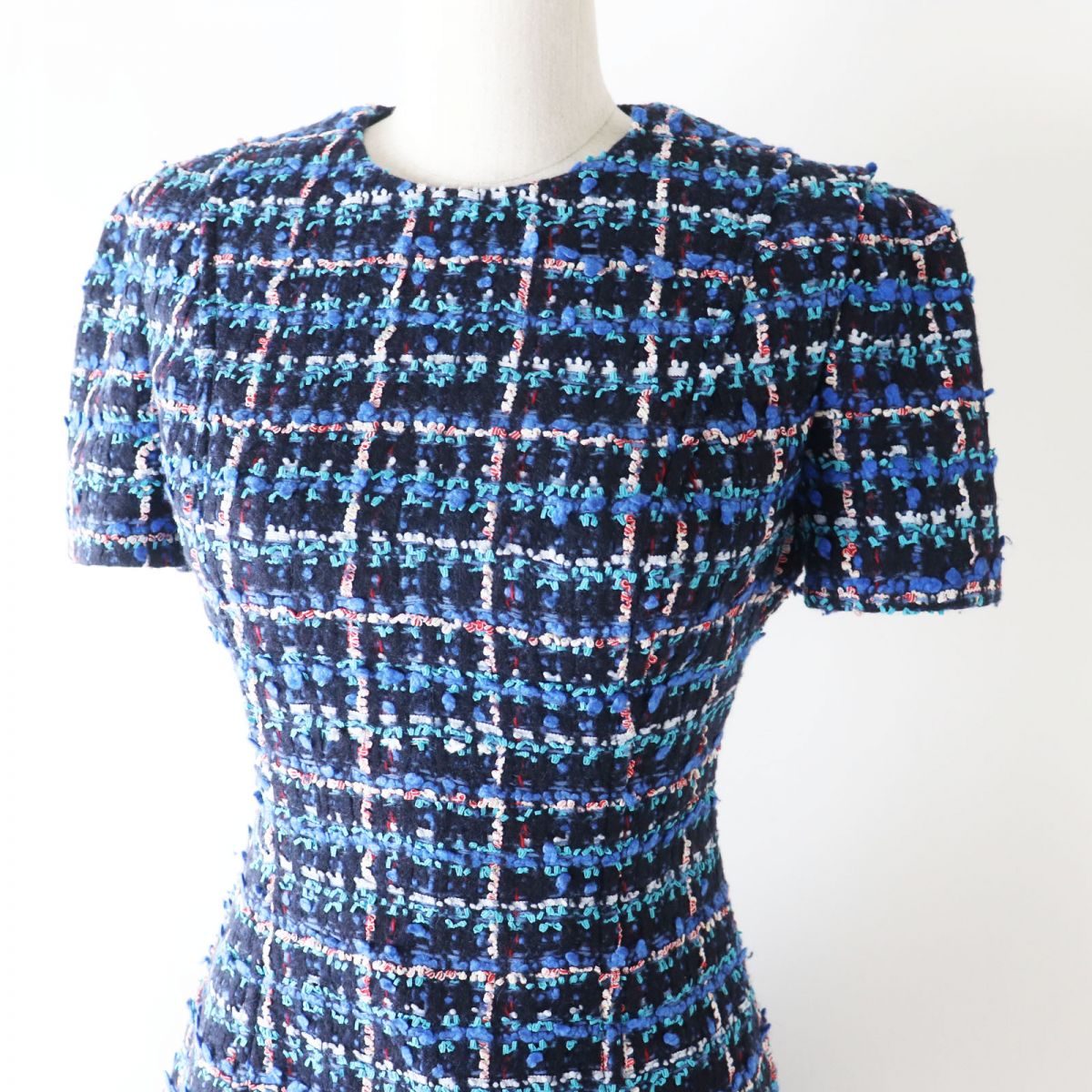 Louis Vuitton Silk Blend Blue Tweed Dress