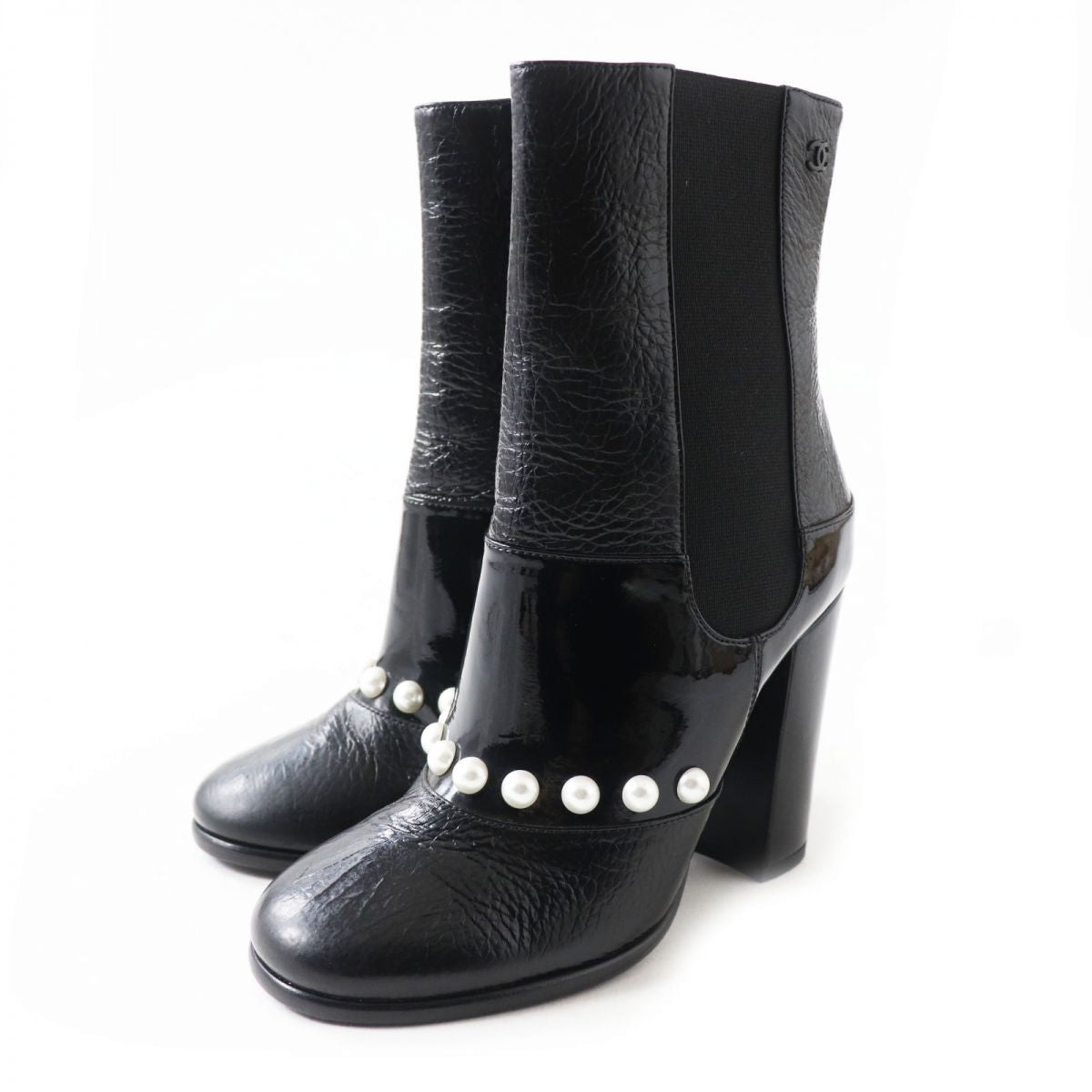 Chanel Leather Round Toe Short Boots Black 35