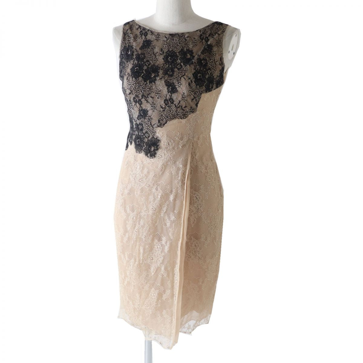 Valentino Silk Lace Sleeveless Dress Beige