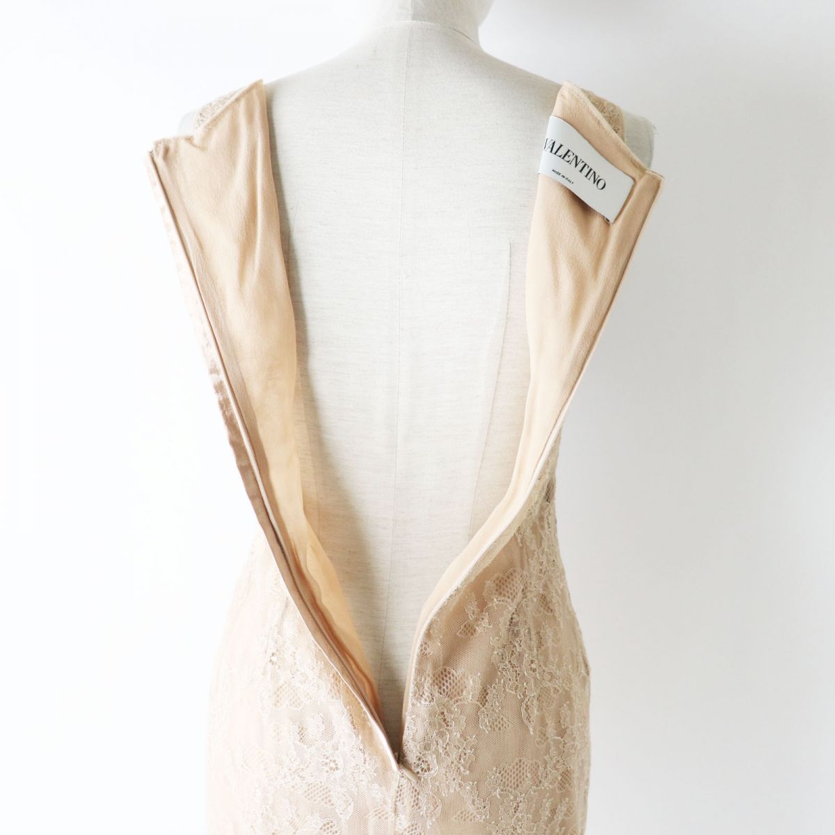 Valentino Silk Lace Sleeveless Dress Beige