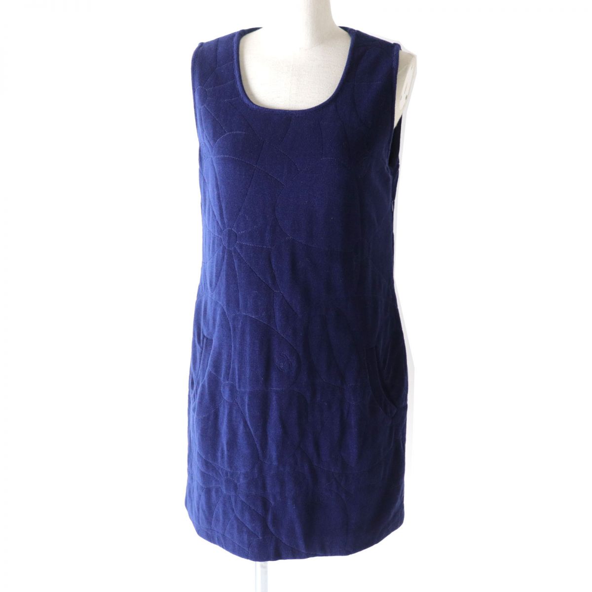 Chanel Camellia Sleeveless Dress Navy 38